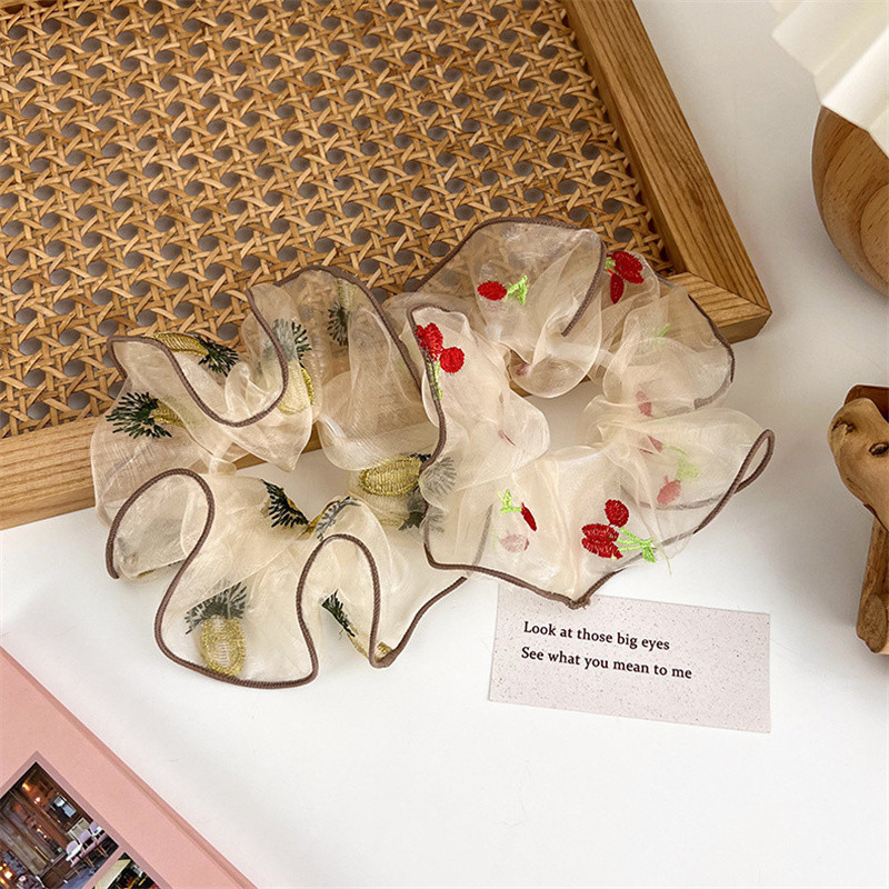 Cireșe ananas broderie plasă scrunchies femei accesorii de păr 2022 vara elastic par banda coada de cal suport cauciuc