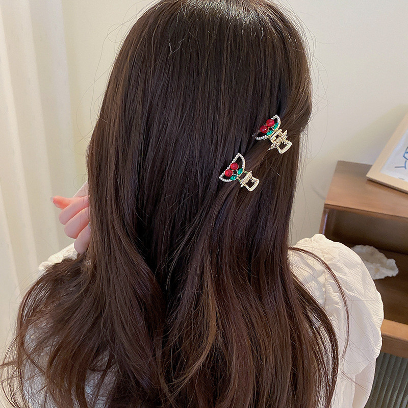 Dimensiune mică Zircon Cherry Pearl Grab Clip de păr Suporturi pentru coadă de cal Clip Femei Accesorii pentru păr Gheara de păr