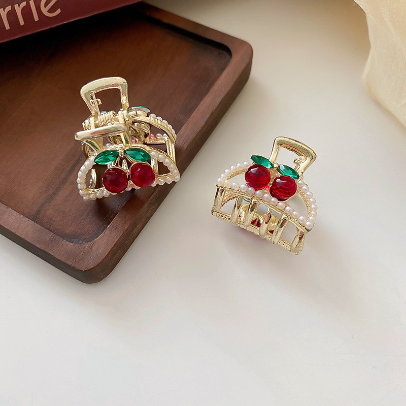 Dimensiune mică Zircon Cherry Pearl Grab Clip de păr Suporturi pentru coadă de cal Clip Femei Accesorii pentru păr Gheara de păr