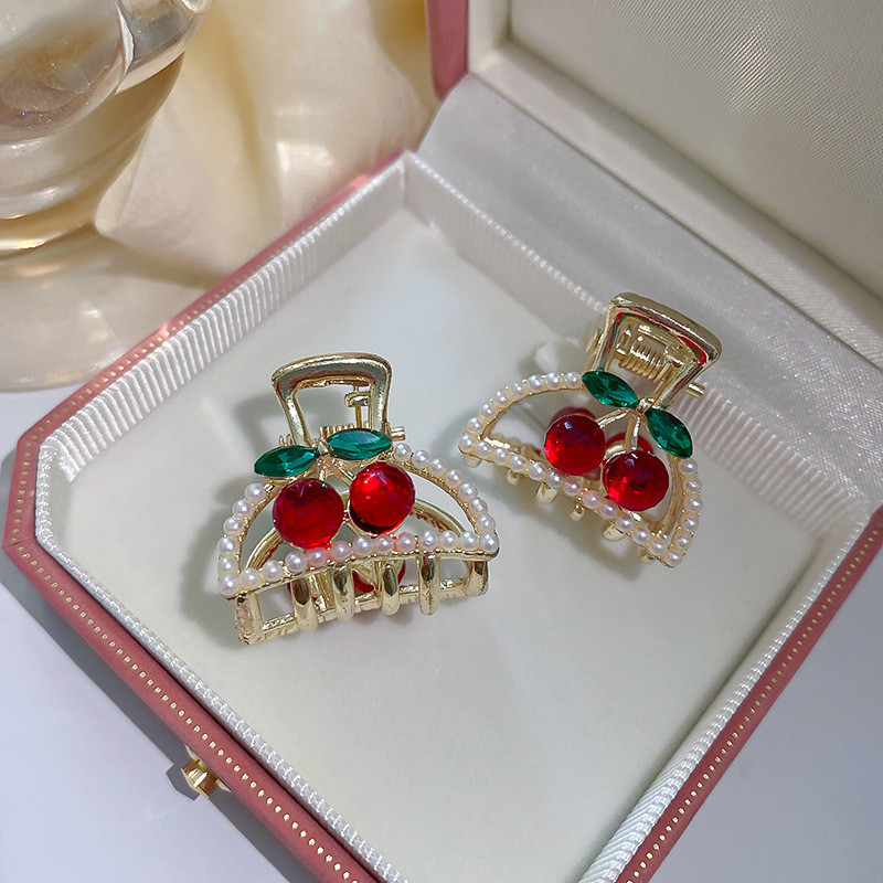 Dimensiune mică Zircon Cherry Pearl Grab Clip de păr Suporturi pentru coadă de cal Clip Femei Accesorii pentru păr Gheara de păr