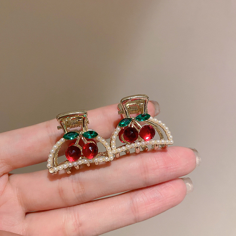 Dimensiune mică Zircon Cherry Pearl Grab Clip de păr Suporturi pentru coadă de cal Clip Femei Accesorii pentru păr Gheara de păr