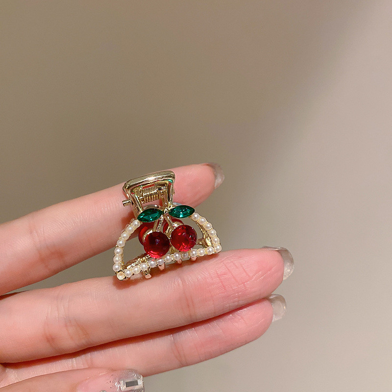 Dimensiune mică Zircon Cherry Pearl Grab Clip de păr Suporturi pentru coadă de cal Clip Femei Accesorii pentru păr Gheara de păr