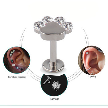 ASTM F136 Titanium Lip Stud Blaze Σχήμα Ζιργκόν Top Labret PIERC Ear Cartilage Tragus Helix Tongue Piercing Jewelry