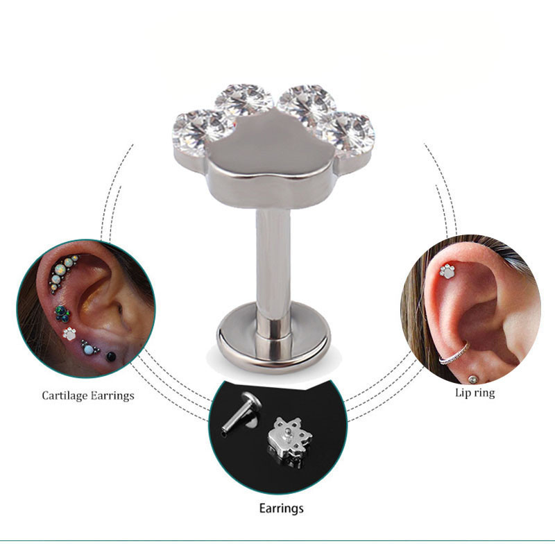 ASTM F136 Titan Lip Stud Blaze Shape Zircon Shape Top Labret PIERC Ureche Cartilaj Tragus Helix Limbă Piercing unghii Bijuterii