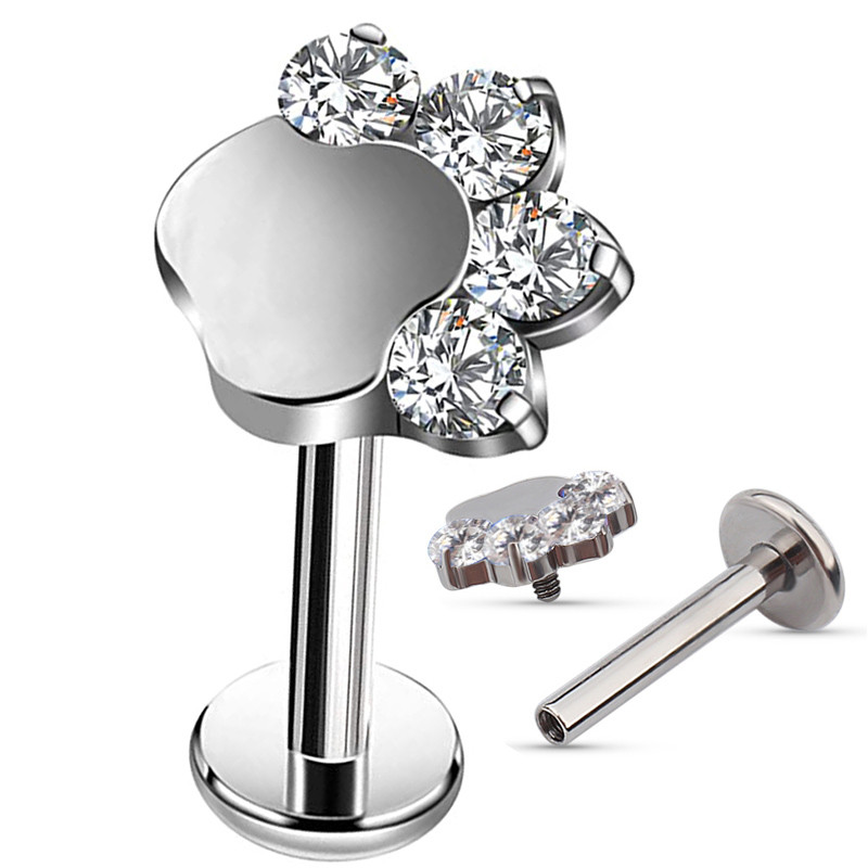 ASTM F136 Titan Lip Stud Blaze Shape Zircon Shape Top Labret PIERC Ureche Cartilaj Tragus Helix Limbă Piercing unghii Bijuterii