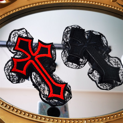 Agrafă de păr în cruce din dantelă, lucrată manual, gotică, pentru femei, fată, Harajuku, Lolita, punk, agrafă de păr, accesorii de păr Y2K, accesorii de păr, bijuterii