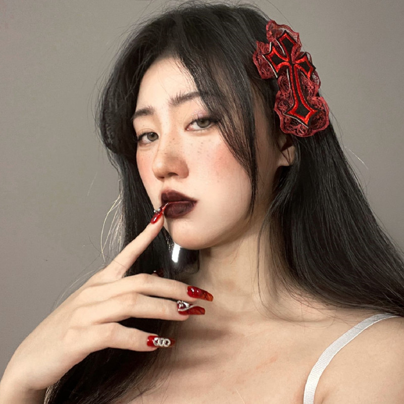 Agrafă de păr în cruce din dantelă, lucrată manual, gotică, pentru femei, fată, Harajuku, Lolita, punk, agrafă de păr, accesorii de păr Y2K, accesorii de păr, bijuterii