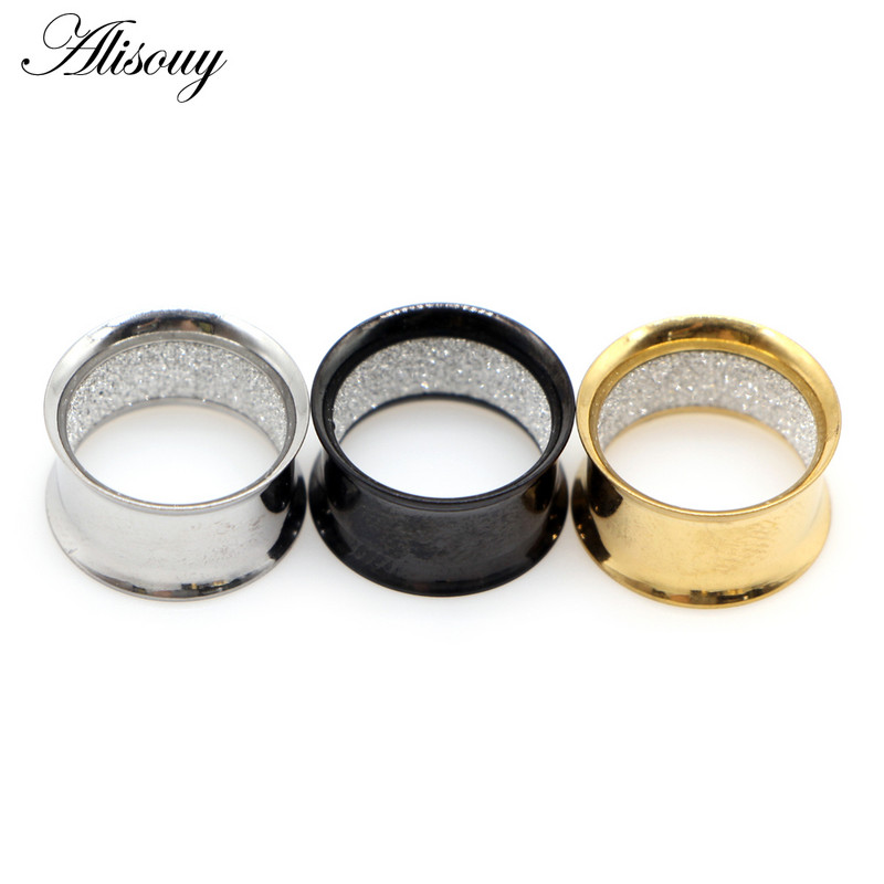 Alisouy 2 bucăți din oțel inoxidabil, interior mat, mată, calibre pentru urechi, extensii, cercei, dopuri, tuneluri, piercing, bijuterii pentru corp