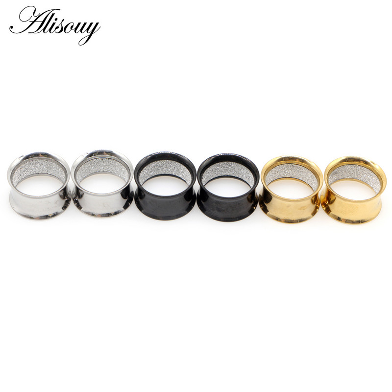 Alisouy 2 bucăți din oțel inoxidabil, interior mat, mată, calibre pentru urechi, extensii, cercei, dopuri, tuneluri, piercing, bijuterii pentru corp