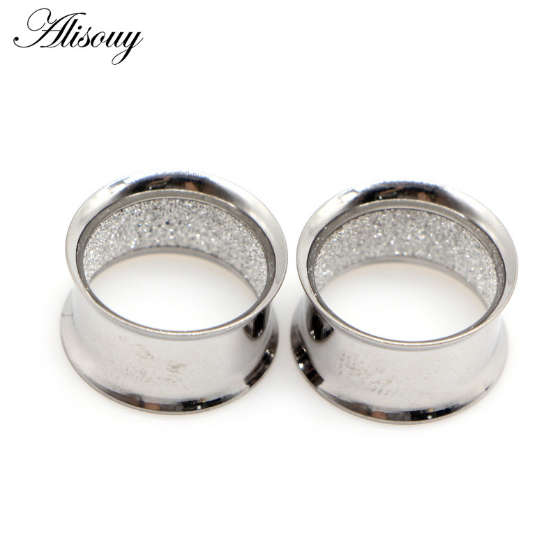 Alisouy 2 bucăți din oțel inoxidabil, interior mat, mată, calibre pentru urechi, extensii, cercei, dopuri, tuneluri, piercing, bijuterii pentru corp