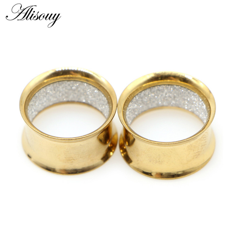 Alisouy 2 bucăți din oțel inoxidabil, interior mat, mată, calibre pentru urechi, extensii, cercei, dopuri, tuneluri, piercing, bijuterii pentru corp