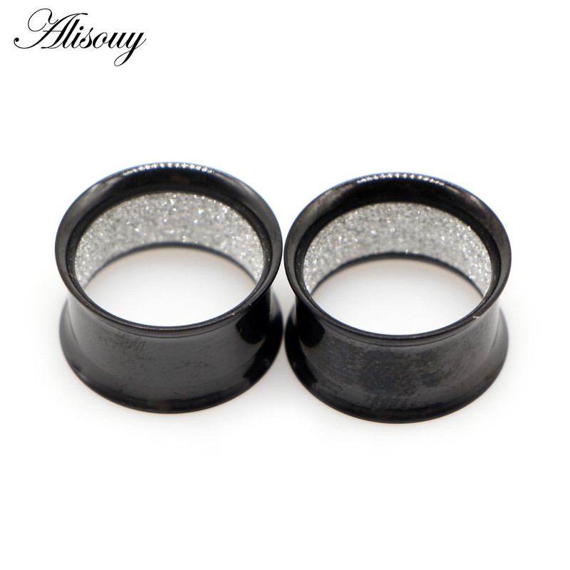 Alisouy 2 bucăți din oțel inoxidabil, interior mat, mată, calibre pentru urechi, extensii, cercei, dopuri, tuneluri, piercing, bijuterii pentru corp