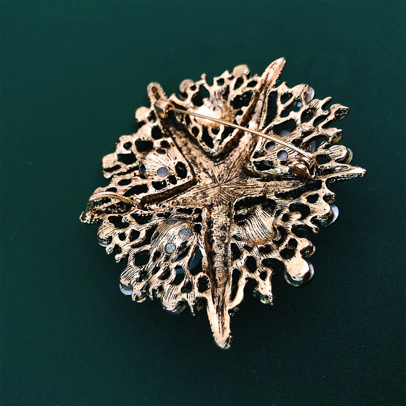 Broșe mari, vintage, de lux, cu sirenă, broșă țestoasă, stea de mare, cu animale, broșă din aliaj de perle de culoare aurie, cu cristale, accesorii pentru ace de petrecere
