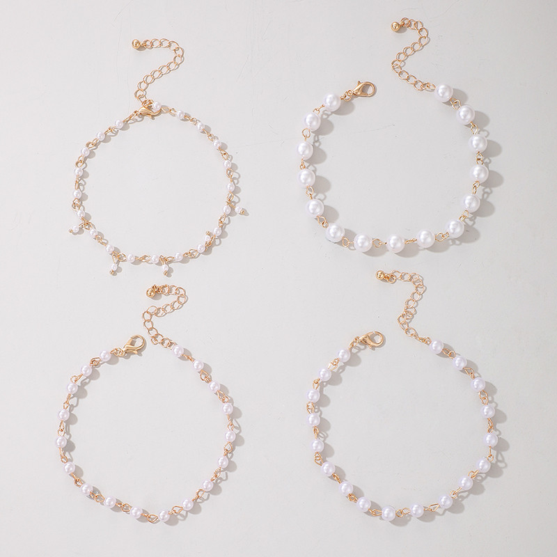 Tocona de lux perla piatra glezna pentru femei Brelocuri multi-strat de culoare auriu aliaj metal lanț pentru picioare bijuterii de vară 4buc/seturi 15564