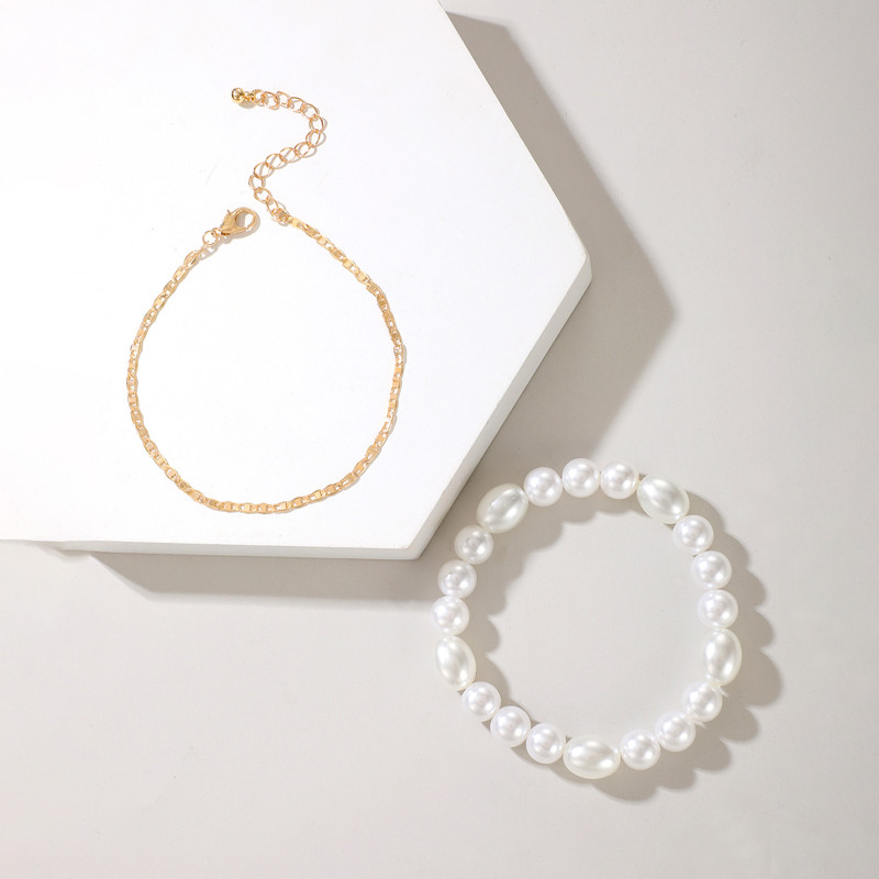 Tocona de lux perla piatra glezna pentru femei Brelocuri multi-strat de culoare auriu aliaj metal lanț pentru picioare bijuterii de vară 4buc/seturi 15564