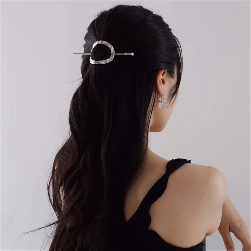 FFLACEL Auriu argintiu Metal Geometric Rotund Pătrat Gol Detașabil Clip de păr Bețișoare Accesorii pentru femei