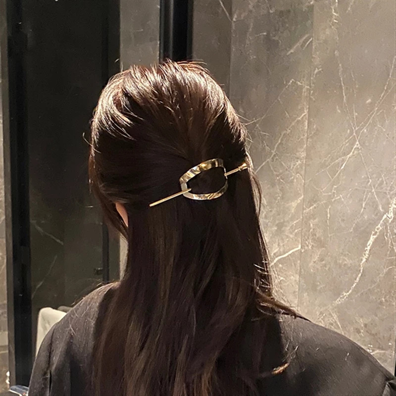 FFLACEL Auriu argintiu Metal Geometric Rotund Pătrat Gol Detașabil Clip de păr Bețișoare Accesorii pentru femei