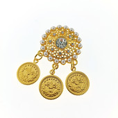 Broșă elegantă placată cu aur Broșă cu pandantiv cu monede turcești Cadouri de nuntă de mireasă arabă Ace de rever Broșe pentru îmbrăcăminte pentru femei