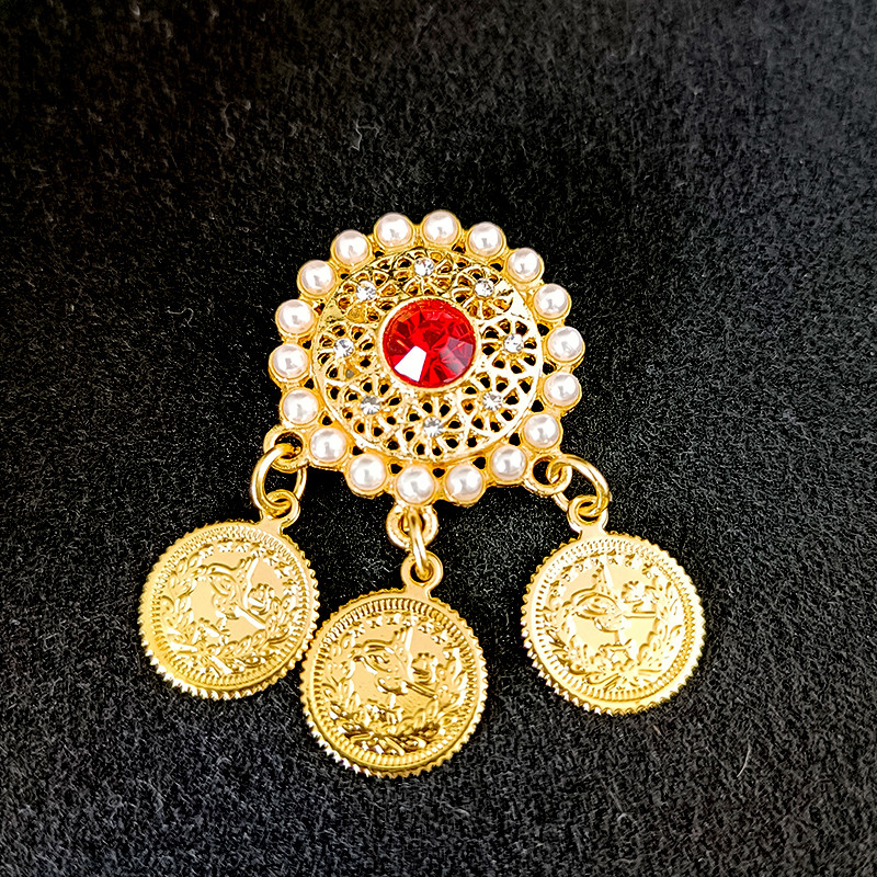 Broșă elegantă placată cu aur Broșă cu pandantiv cu monede turcești Cadouri de nuntă de mireasă arabă Ace de rever Broșe pentru îmbrăcăminte pentru femei