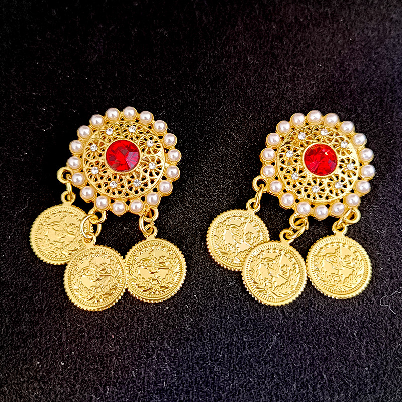 Broșă elegantă placată cu aur Broșă cu pandantiv cu monede turcești Cadouri de nuntă de mireasă arabă Ace de rever Broșe pentru îmbrăcăminte pentru femei