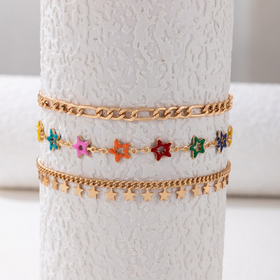 Tocona 3vnt./komplektas Bohemian Colorful Drop Oil Star Kutas moterims Elegantiškos geometrijos lydinio grandinėlės vakarėlio papuošalų priedai