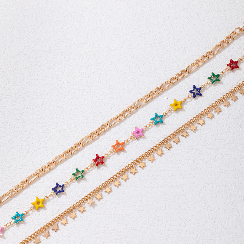 Tocona 3vnt./komplektas Bohemian Colorful Drop Oil Star Kutas moterims Elegantiškos geometrijos lydinio grandinėlės vakarėlio papuošalų priedai