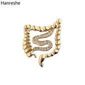 Hanreshe Ace de broșă de cristal în formă de intestine medicale de culoare aurie metal insigna organului uman anatomie bijuterii pentru cadouri medic asistentă