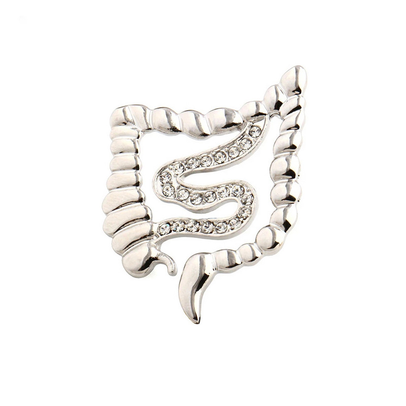 Hanreshe Ace de broșă de cristal în formă de intestine medicale de culoare aurie metal insigna organului uman anatomie bijuterii pentru cadouri medic asistentă