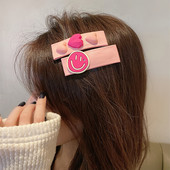 2022 Summer Pink PU Heart Hair Pins Hair Clip Barrettes Fashion Barrettes Smile Face Αξεσουάρ μαλλιών για γυναίκες