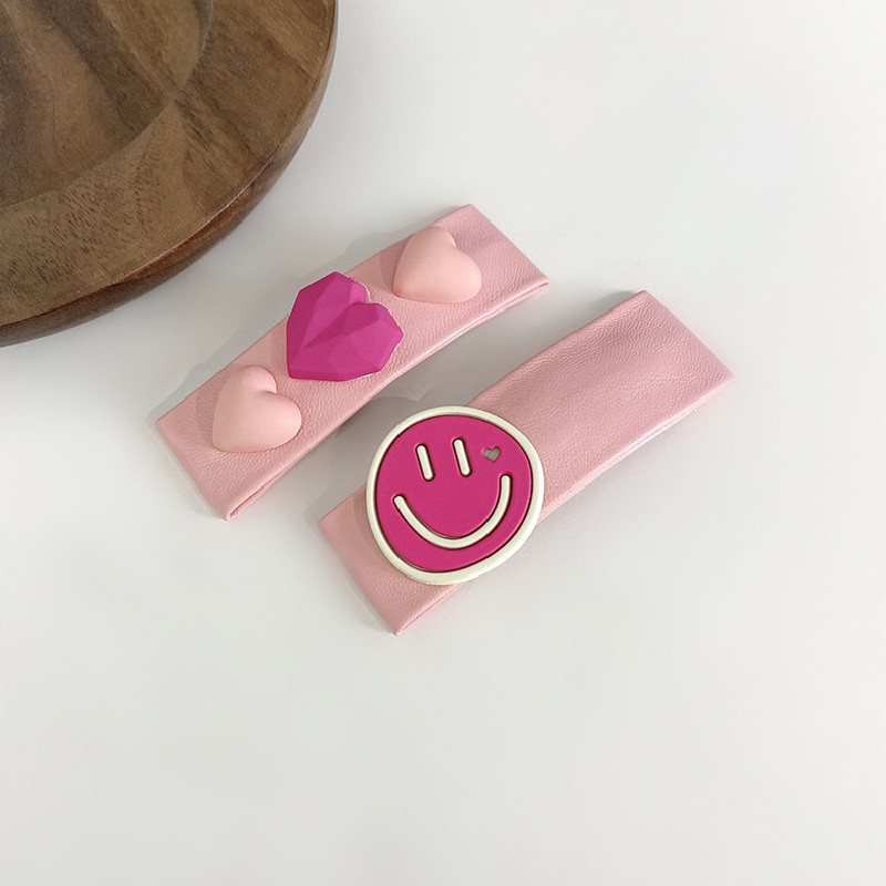 2022 Summer Pink PU Heart Hair Pins Hair Clip Barrettes Fashion Barrettes Smile Face Αξεσουάρ μαλλιών για γυναίκες