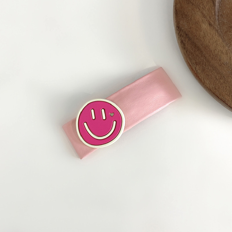 2022 Summer Pink PU Heart Hair Pins Hair Clip Barrettes Fashion Barrettes Smile Face Αξεσουάρ μαλλιών για γυναίκες