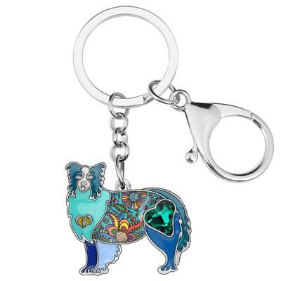 Breloc pentru câine Border Collie, din aliaj emailat Bonsny, cu strasuri, brelocuri cu chei pentru animale de companie, bijuterii pentru femei, fete, brelocuri, cadou