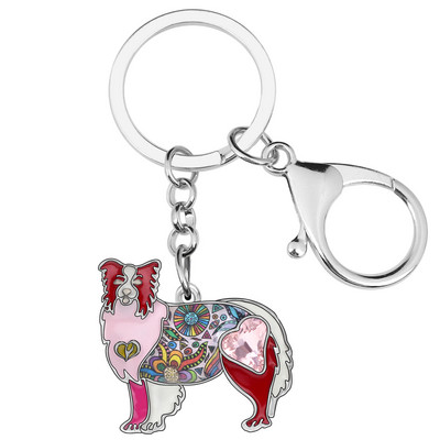 Breloc pentru câine Border Collie, din aliaj emailat Bonsny, cu strasuri, brelocuri cu chei pentru animale de companie, bijuterii pentru femei, fete, brelocuri, cadou