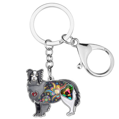 Breloc pentru câine Border Collie, din aliaj emailat Bonsny, cu strasuri, brelocuri cu chei pentru animale de companie, bijuterii pentru femei, fete, brelocuri, cadou