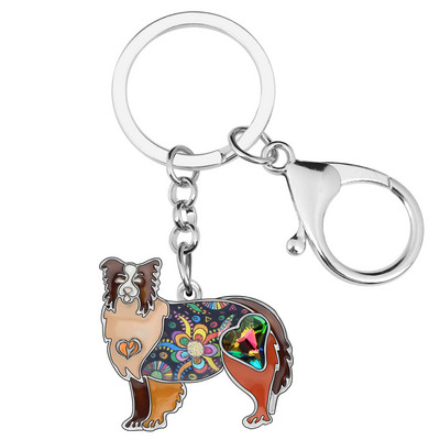 Breloc pentru câine Border Collie, din aliaj emailat Bonsny, cu strasuri, brelocuri cu chei pentru animale de companie, bijuterii pentru femei, fete, brelocuri, cadou