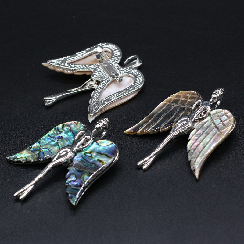 1 buc. Broșe de design cu aripi de înger la modă pentru femei pandantiv vintage din coajă de sidef naturală pentru bijuterii cu dublă utilizare Ace cadou