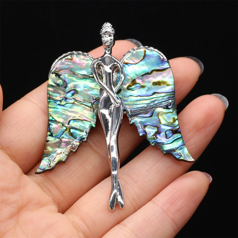 1 buc. Broșe de design cu aripi de înger la modă pentru femei pandantiv vintage din coajă de sidef naturală pentru bijuterii cu dublă utilizare Ace cadou