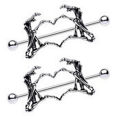 WKOUD 2 DB Body Candy mellbimbók Piercing női 14G 1 1/2" rozsdamentes acél csontváz szív 2 db lelógó mellbimbó gyűrű szett 38mm