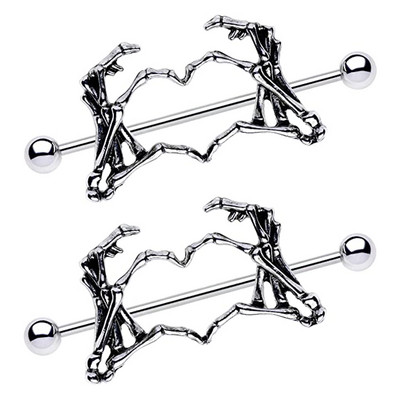 WKOUD 2 PCS Body Candy Nipplerings Пиърсинг жени 14G 1 1/2" Skeleton Heart от неръждаема стомана 2Pc Висящи пръстени за зърна Комплект 38 mm