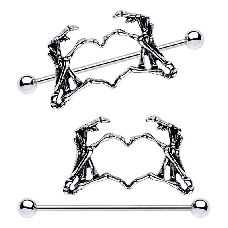 WKOUD 2 DB Body Candy mellbimbók Piercing női 14G 1 1/2" rozsdamentes acél csontváz szív 2 db lelógó mellbimbó gyűrű szett 38mm
