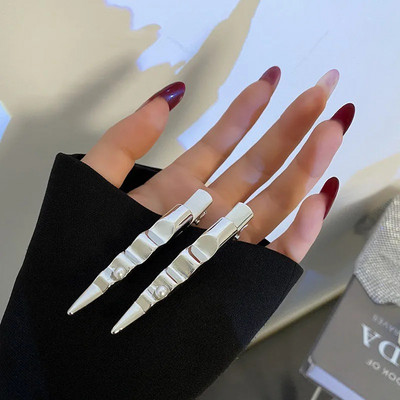 2 buc/lot Agrafe de păr simple, simple, din metal, agrafă de guler simplă, agrafă pentru picior de rață, breton minimalist, argintiu, clemă laterală, accesorii de păr