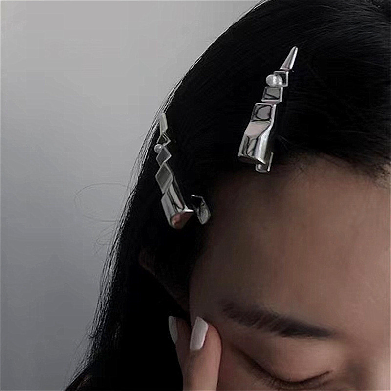 2 buc/lot Agrafe de păr simple, simple, din metal, agrafă de guler simplă, agrafă pentru picior de rață, breton minimalist, argintiu, clemă laterală, accesorii de păr