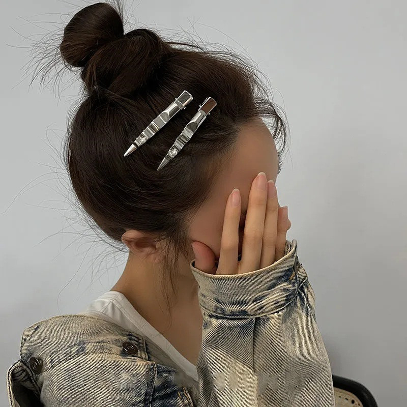 2 buc/lot Agrafe de păr simple, simple, din metal, agrafă de guler simplă, agrafă pentru picior de rață, breton minimalist, argintiu, clemă laterală, accesorii de păr