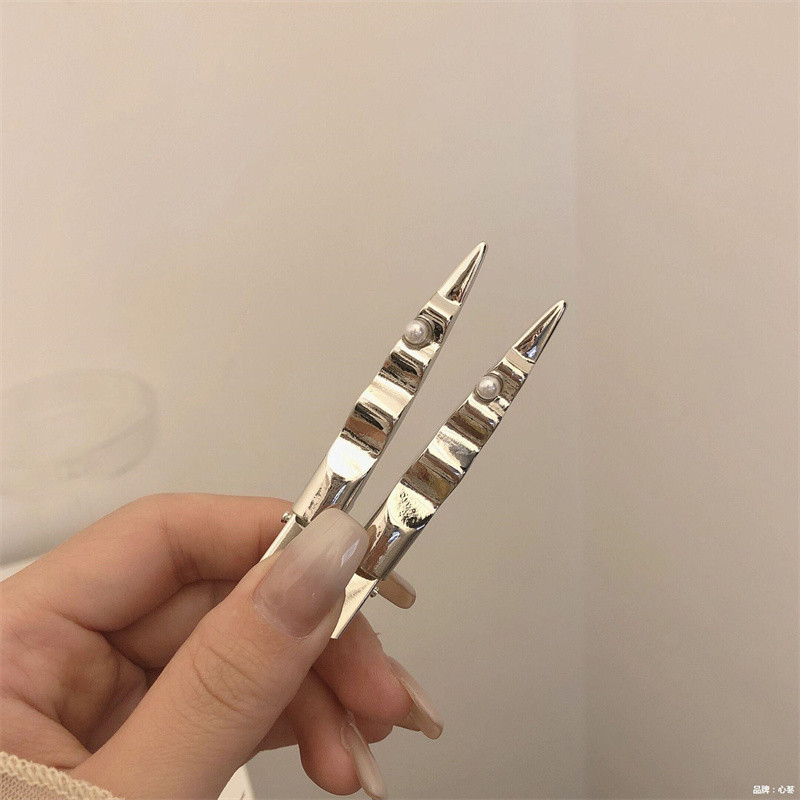 2 buc/lot Agrafe de păr simple, simple, din metal, agrafă de guler simplă, agrafă pentru picior de rață, breton minimalist, argintiu, clemă laterală, accesorii de păr