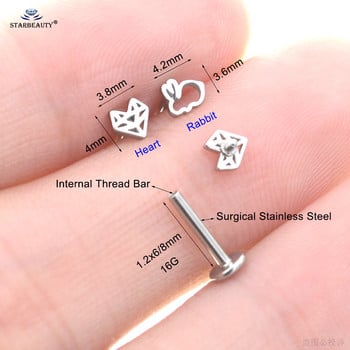 Νέα 2 τμχ 16G Bar Hollow Rabbit Earrings Heart Nose Stud Ear Piercing Helix Tragus Cartilage Conch Labret Lip Ring серьги Κοσμήματα