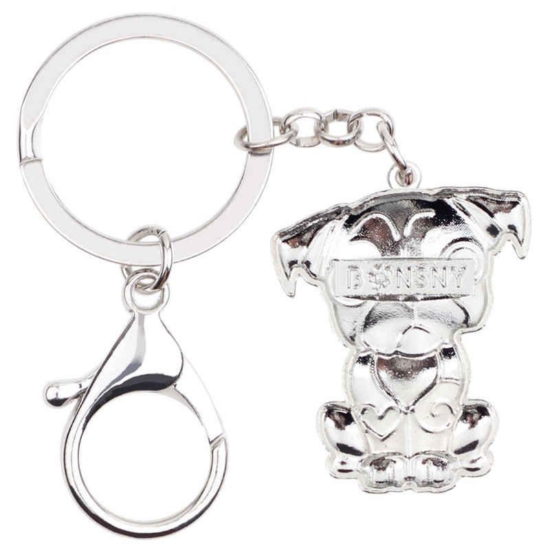 Bonsny metal emailat șezând bulldog francez pug câine breloc breloc breloc bijuterii pentru femei fete pandantiv geanta mașină brelocuri