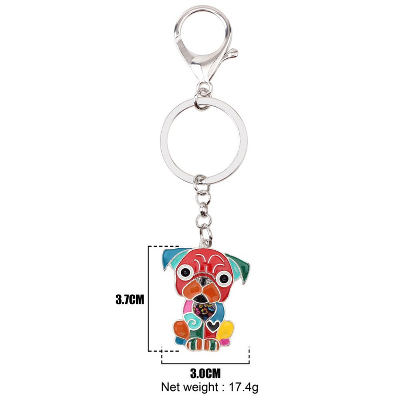 Bonsny metal emailat șezând bulldog francez pug câine breloc breloc breloc bijuterii pentru femei fete pandantiv geanta mașină brelocuri