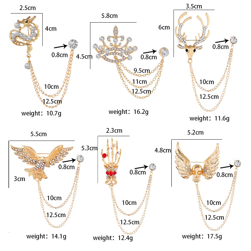 Broșe cu lanț de bricolaj pentru femei bărbați Coroană de cristal Cap de cerb Aripi de craniu Broșe Ace Charm Bijuterii de Crăciun Cadouri Dropshipping