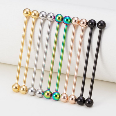 10db rozsdamentes acél ipari súlyzó porcos fülbevaló hosszú fülbevaló Helix Tragus piercing rögzítő testékszer 14G 38mm