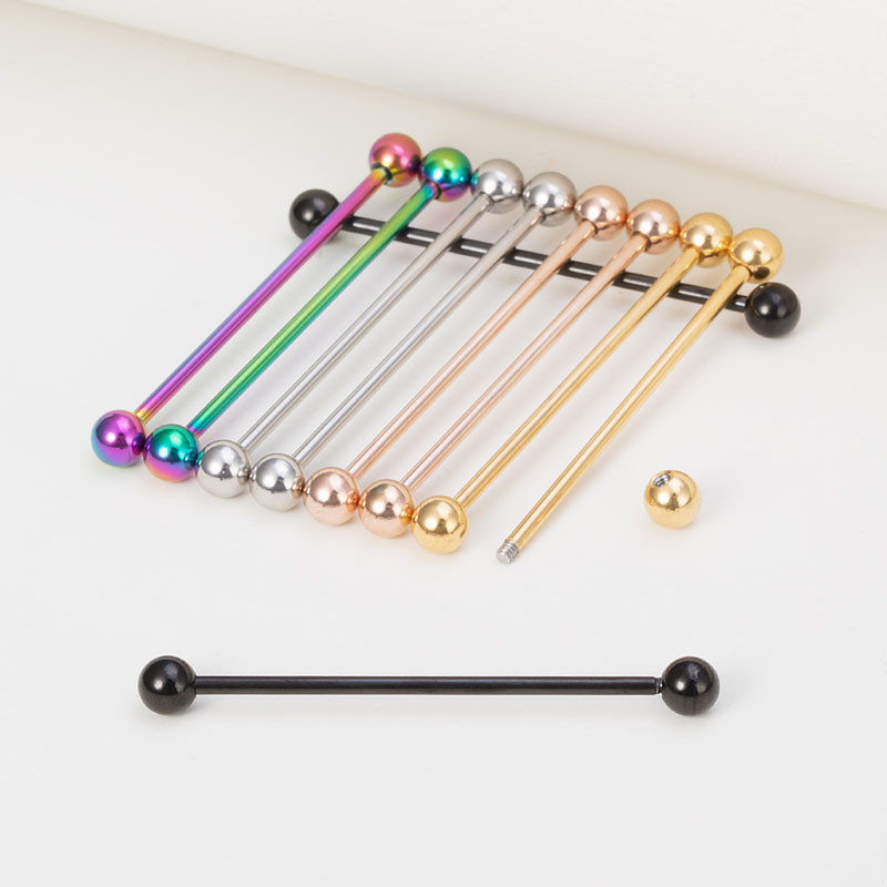 10db rozsdamentes acél ipari súlyzó porcos fülbevaló hosszú fülbevaló Helix Tragus piercing rögzítő testékszer 14G 38mm